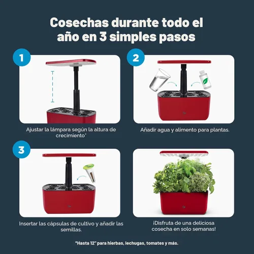 Miniatura 9 de AeroGarden Harvest Lite en color rojo cereza, jardín hidropónico interior sin tierra con luz LED de cultivo para jardinería durante todo el año