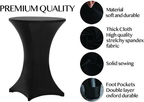 Miniatura 4 de Tina's Paquete de 4 fundas para mesa de cóctel de elastano Highboy de 32 x 43 pulgadas, color negro, mantel elástico ajustable para mesas redondas