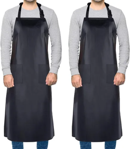 Miniatura 9 de Homsolver 2 Pack Waterproof Rubber Aprons, Heavy Duty Butcher for Men, Chemical Vinyl Plastic Aprons for Dishwashing Negro