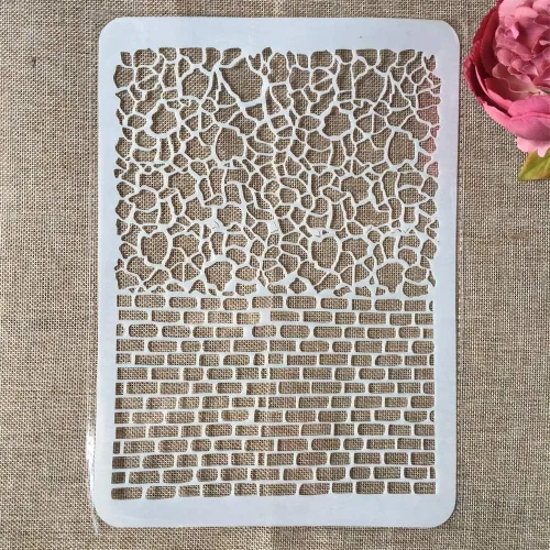 Miniatura 5 de TIAMECH 6 plantillas de graffiti reutilizables A4 para pintar, plantillas de capas de textura de ladrillo de mosaico, arte de pared de bricolaje
