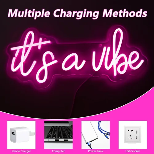 Miniatura 5 de Letrero de Neón "It's a Vibe", Letreros de Neón para Decoración de Pared, Letreros LED Rosas Regulables para Dormitorio, Letreros de Luz de Neón