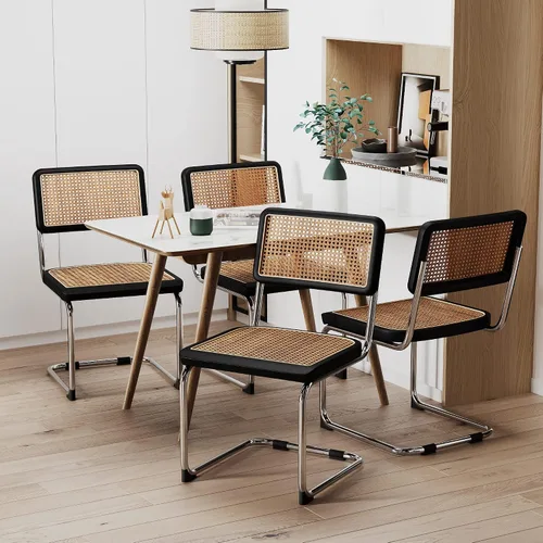 Miniatura 2 de Alunaune Juego de 2 sillas de comedor modernas de mediados de siglo, sillas de cocina tapizadas de ratán natural, sillas laterales sin brazos