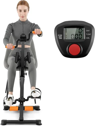 GYMAX Bicicleta de Pedal para Personas Mayores, Máquina de Ejercicio para Brazos, Piernas y Rodillas con Función de Masaje, Monitor LCD, Altura y