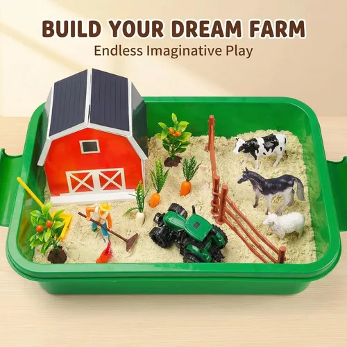 Miniatura 5 de Carolart Farm - Contenedor sensorial con arena sensorial, juguetes de granero y tractor Juguetes de granja con animales de granja, juguetes