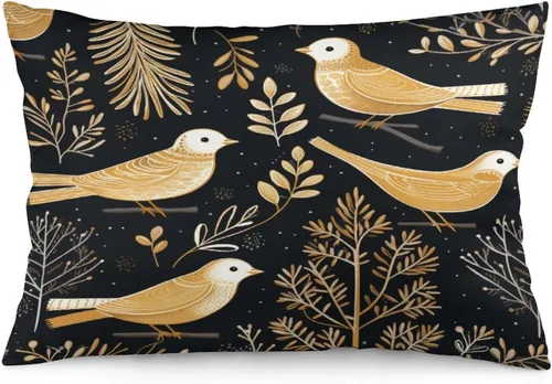 Miniatura 20 de Funda de almohada dorada de invierno con diseño de pájaros de nieve, Navidad, 12 x 20 pulgadas, diseño de Feliz Navidad, invierno, Navidad, cojín