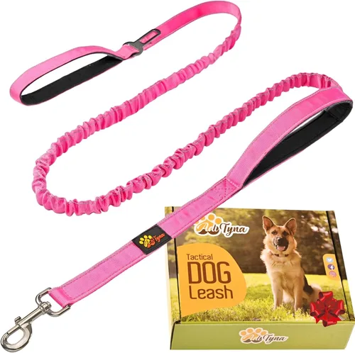 ADITYNA Correa táctica elástica para perro de 6 pies - 7.5 pies – Correa de absorción de golpes con 2 asas acolchadas, cierre de metal, cinturón de