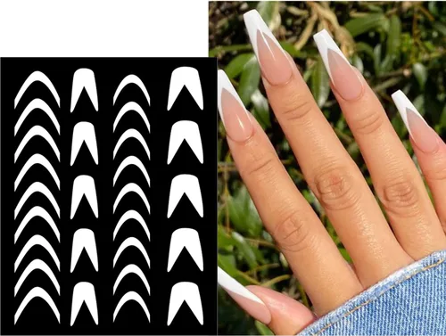 Miniatura 5 de 6 hojas de plantillas de aerógrafo, calcomanías de uñas para arte de uñas, autoadhesivas, estrellas, mariposa, punta francesa, corazón, calcomanías