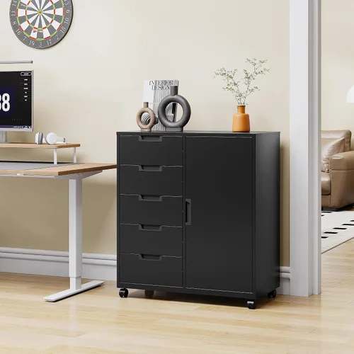 Miniatura 2 de Gabinete de Almacenamiento para Oficina, Cajonera de 5 Cajones, Soporte para Impresora con Estantes de Almacenamiento, Gabinete Metálico Móvil