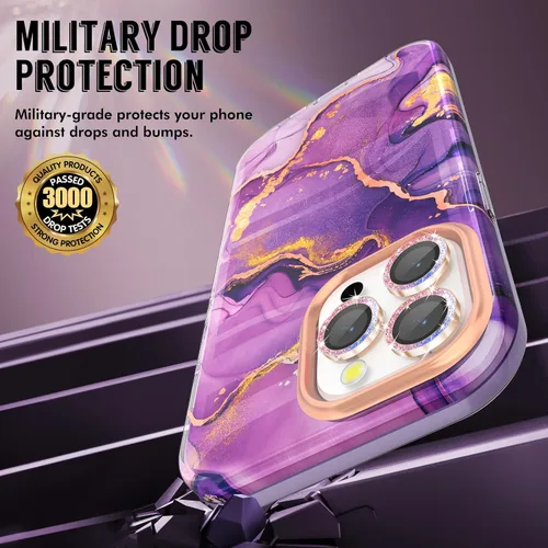 Miniatura 5 de SHEDEER Funda para iPhone 15 Pro MAX con protector de cámara con purpurina y protector de pantalla, patrón chic antiamarillento, protección contra