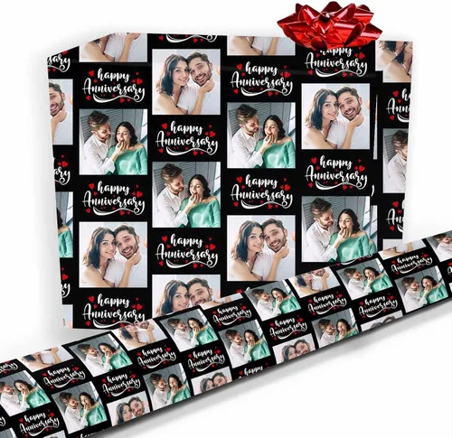 Miniatura 21 de Artsadd Papel de regalo personalizado con texto con imagen para aniversario, día de San Valentín, papel de regalo con foto personalizada con corazón