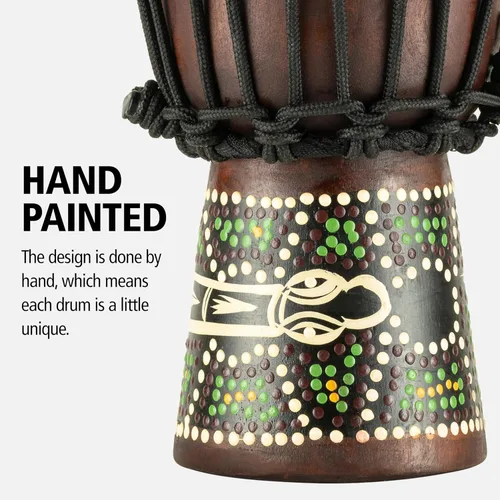 Miniatura 4 de Mini tambor de mano Djembe para decoración de habitaciones - NO HECHO EN CHINA - Madera de caoba pintada a mano, 2 años de garantía Serpent
