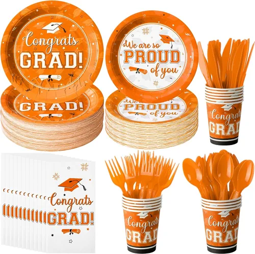 Miniatura 12 de Suministros para fiesta de graduación, juego de platos y servilletas de graduación de felicitaciones, vajilla desechable, platos de papel