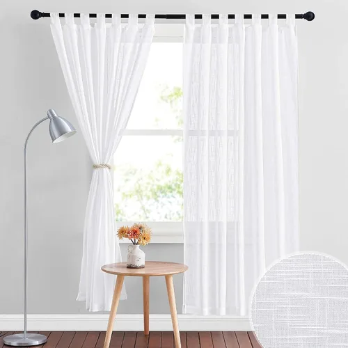 Miniatura 9 de RYB HOME - Cortinas de lino con textura transparente, 2 paneles