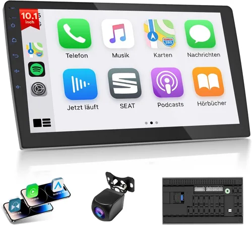 Haudio Estéreo de coche Android de doble DIN de 10.1 pulgadas con Apple CarPlay inalámbrico y Android Auto - 2 GB de RAM 64 GB ROM, pantalla táctil