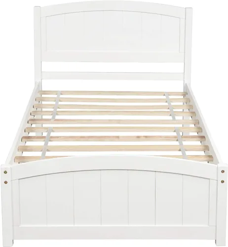 Miniatura 9 de Base de cama individual de madera para niños con cabecero y estribo, cama de plataforma de tamaño individual para niños y niñas, camas individuales