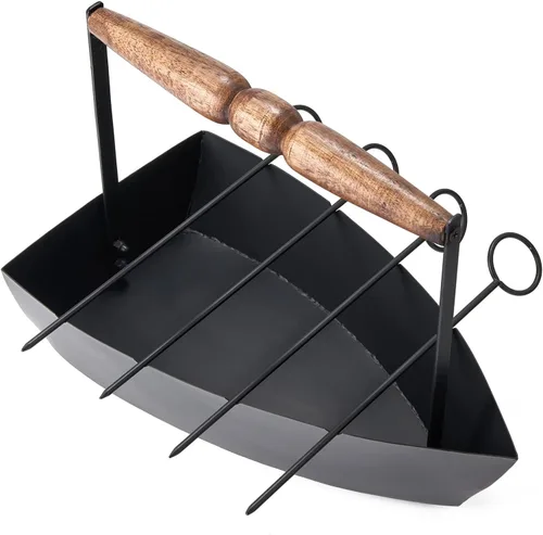 Miniatura 6 de Plato para servir en forma de hierro con 4 brochetas de barbacoa para parrilla de barbacoa en barco de servir, palitos de barbacoa reutilizables