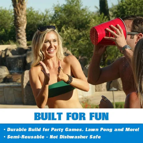 Miniatura 7 de GoPong Juego de beber Giant Yard Pong para adultos – Césped interior/exterior, playa y fiesta de cerveza Pong – 24 tazas gigantes resistentes con 4