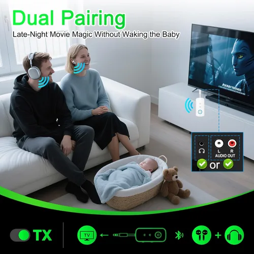 Miniatura 4 de Transmisor Receptor Bluetooth 5.4 Premium Pro, Adaptador de Audio para Avión, Transmisor Inalámbrico para TV/Vuelo de Viaje, Aerolínea, Gimnasio.