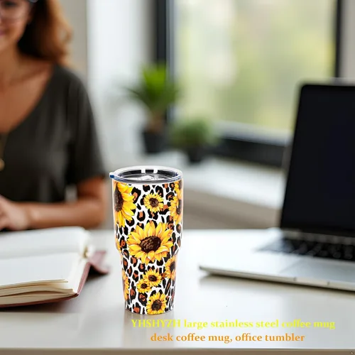 Miniatura 7 de Vaso aislado con tapa, tazas de café de viaje de acero inoxidable, regalos de girasol para mujeres, mamá, papá, taza para beber el día del juego