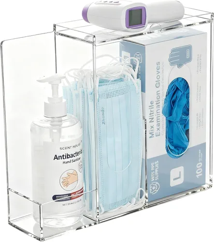 Miniatura 8 de SEANADO Dispensador de mascarillas de acrílico con 3 compartimentos, estación de higiene para máscaras faciales desechables, bolsa de Emesis