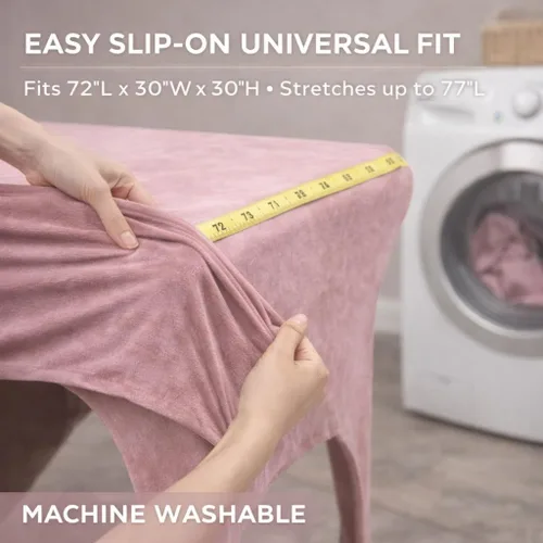 Miniatura 5 de Funda de terciopelo rosa para mesa de masaje, cama elástica para pestañas y mesa de masaje con corte de pierna y bolsillo, se adapta a mesas de 72 a