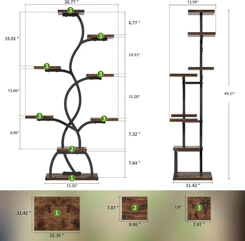 Miniatura 7 de EVAWOO Soporte para plantas de interior con luz de crecimiento, estante para plantas de 8 niveles para interiores, soporte de esquina para plantas