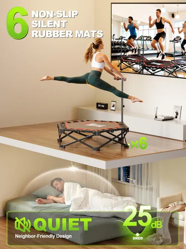 Miniatura 3 de 42" Foldable Mini Trampoline- 450lb Capacity Fitness Rebounder w/3-Level Adjustable T-Bar, Adults Workout Trampoline, Non-Slip Pad Foldable Design
