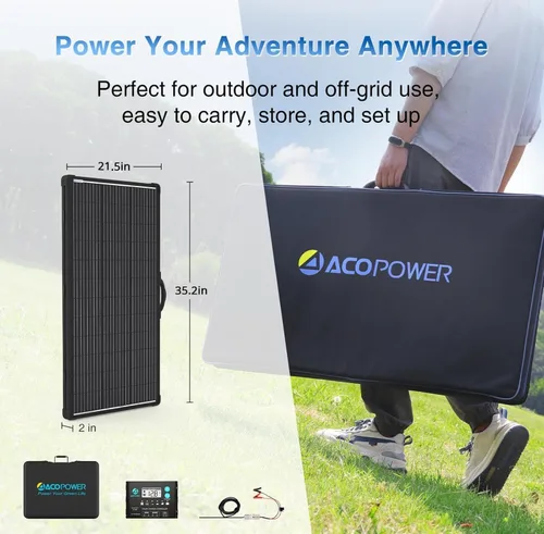 Miniatura 6 de ACOPOWER Kit de panel solar portátil mono ligero de 200 W, maleta solar de 200 vatios, controlador de carga LCD impermeable de 20 A 12 V