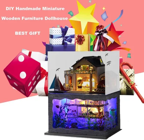 Miniatura 6 de Roroom DIY Miniature and Furniture Dollhouse Kit,Mini 3D Wooden Doll House Craft Model Villa Style with Dust Cover and Music Movement,Creative Room