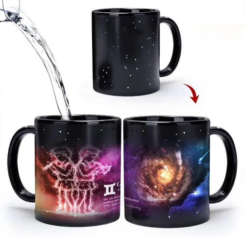 Miniatura 15 de Taza de Constelación de Acuario que Cambia con el Calor de 11 oz, Taza de Café de Horóscopo de Acuario, Taza de Cerámica que Cambia de Color, Regalo