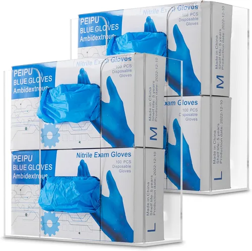 Miniatura 12 de Stock Your Home Dispensador de guantes acrílicos triple, estante para caja de pañuelos, soporte de pared para guantes, para cocina, armario