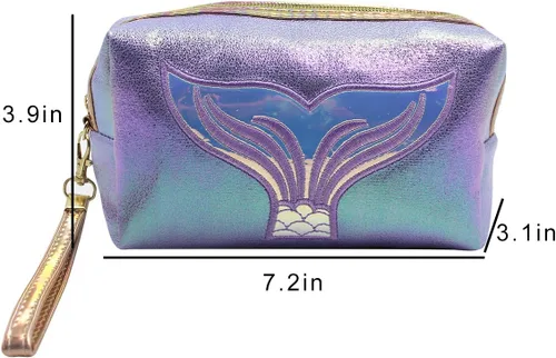 Miniatura 6 de Bolsa de cosméticos holográfica, organizador de artículos de tocador de viaje, bolsa de almacenamiento de sirena, bolsas de maquillaje pequeñas