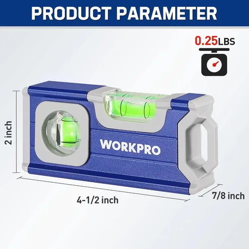 Miniatura 3 de WORKPRO Nivel pequeño, mini herramienta de nivel de 4-1/2 pulgadas, nivel de bolsillo magnético con 2 burbujas diferentes 90°/180°, construcción