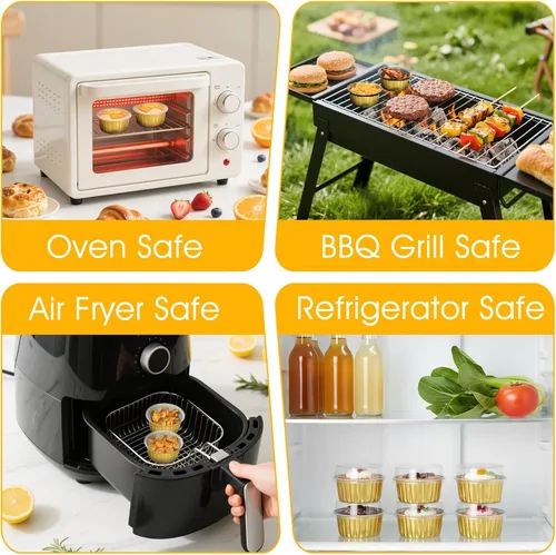 Miniatura 7 de 100 moldes redondos desechables de papel de aluminio de 5 onzas con tapas a juego Portable Disposable Foil Baking Cups, Ideal Food Containers for