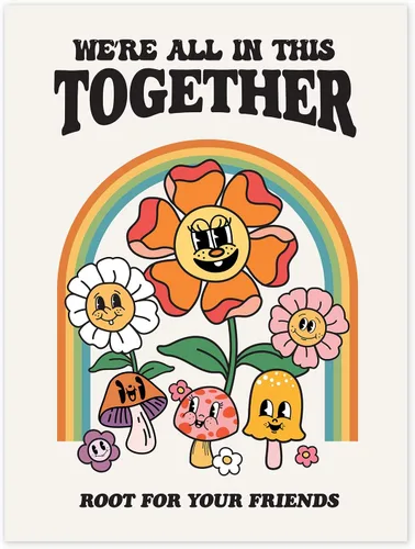 Póster de flores retro, arte de pared hippie groovy, póster retro de los años 60 y 70, arte de pared con cita positiva, bonita decoración de Flower
