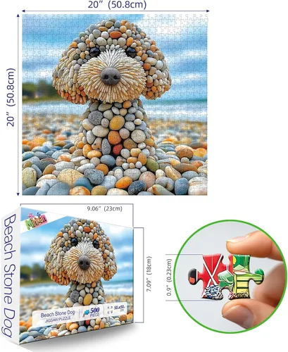 Miniatura 2 de Rompecabezas de 500 piezas para adultos - Rompecabezas de arte de animales de perro de piedra de playa para adultos, desafiante diversión familiar