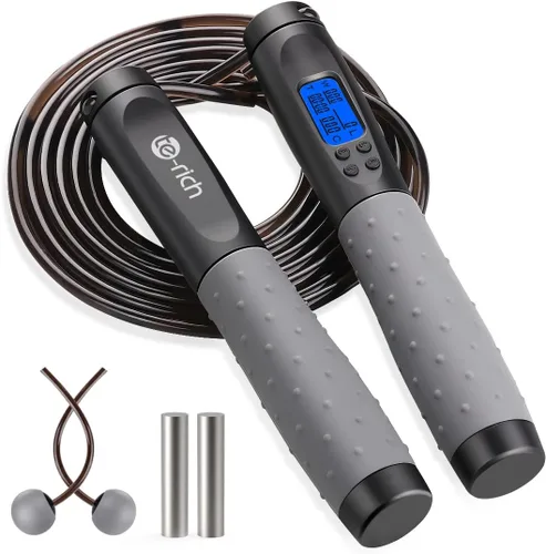 Cuerda de saltar, cuerda de saltar con peso para fitness, cuerda de saltar con contador, asas pesadas, longitud ajustable, cuerda de salto