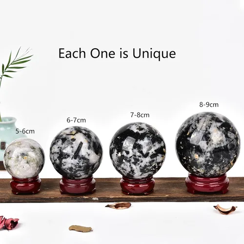 Miniatura 4 de JIC Gem Gran esfera de cristal negro y blanco con soporte Esfera de bola de cristal de turmalina negra y blanca Piedra preciosa decorativa Bola