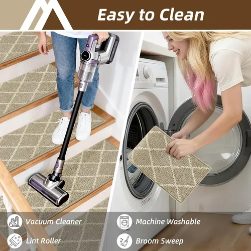 Miniatura 7 de COSY HOMEER Peldaños de escalera para peldaños de madera de 9 x 28 pulgadas, alfombras antideslizantes, pelar y pegar para interiores para niños