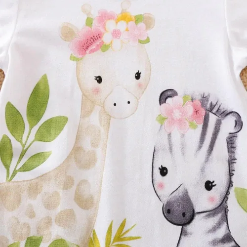 Miniatura 5 de Linda jirafa + cebra con estampado floral de manga larga para bebé niña, mono blanco para mameluco de una pieza