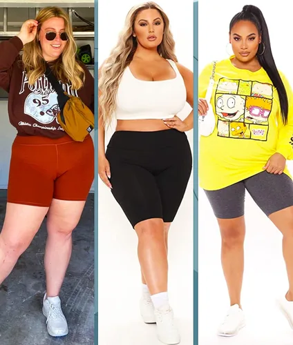 Miniatura 5 de NEW YOUNG Paquete de 3 pantalones cortos de ciclismo de talla grande con bolsillos para mujer, pantalones de yoga de cintura alta de 8 pulgadas