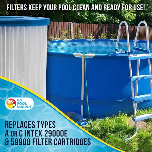 Miniatura 4 de U.S. Pool Supply Paquete de 4 cartuchos de filtro de repuesto universales, tipo A o C, compatibles con bombas de piscina sobre el suelo con filtros