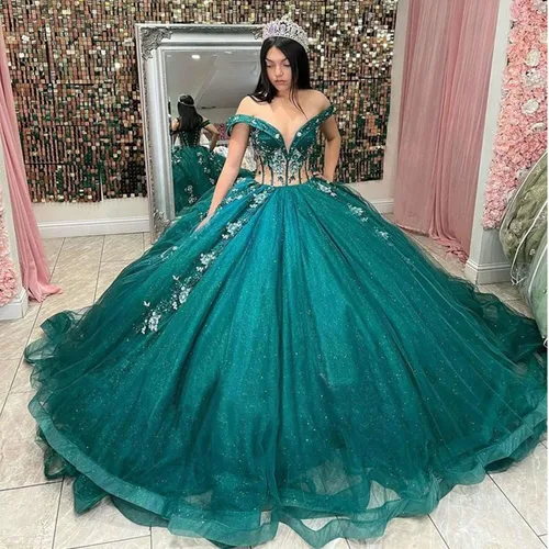 Miniatura 4 de Zhangyo V cuello dulce 16 vestidos de quinceañera vestido de bola hinchado fuera del hombro vestido de 15 años tul vestido de fiesta CXL050