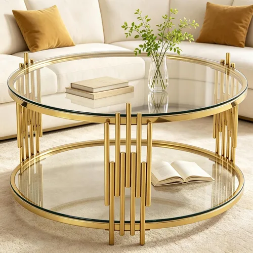 Miniatura 15 de Mesa auxiliar rectangular de vidrio de 48 pulgadas, mesa de centro de 2 niveles con parte superior de vidrio templado negro, patas de acero
