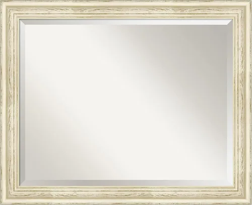Amanti Art Espejo de pared, espejo de marco de madera blanca lavada para decoración de pared o uso como espejo de baño para sobre el fregadero (26.5