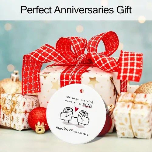 Miniatura 7 de Adorno de papel de aniversario de primer año para pareja, primera boda para 1 año, regalos de señor y señora, recuerdo de cerámica para primer
