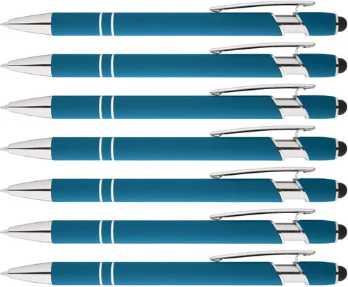 Miniatura 10 de Express Pencils Bolígrafo Rainbow de goma suave al tacto con punta de lápiz capacitivo, un elegante bolígrafo de metal premium, tinta negra, punta