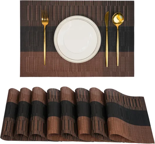 Miniatura 39 de Juego de 6 manteles individuales, antideslizantes, tejido de PVC, fáciles de limpiar, resistentes al calor, para cocina, comedor, decoración Beige