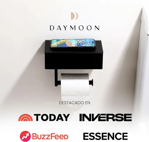 Miniatura 4 de Day Moon™ Soporte de papel higiénico negro mate con estante, soporte de toallitas para baño, dispensador de toallitas desechables, soporte