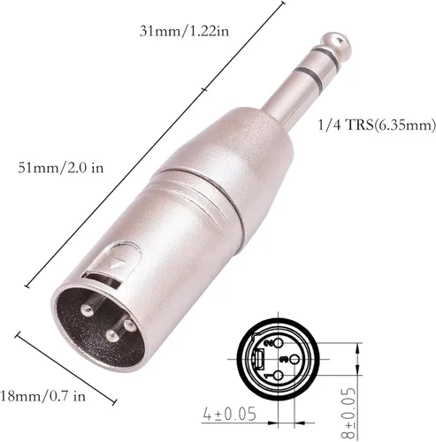Miniatura 3 de Paquete de 4 adaptadores 1/4 a XLR, TRS a XLR de 1/4 pulgadas (2 pares), 2 piezas macho a macho y 2 piezas macho a hembra, equilibrado de cuarto